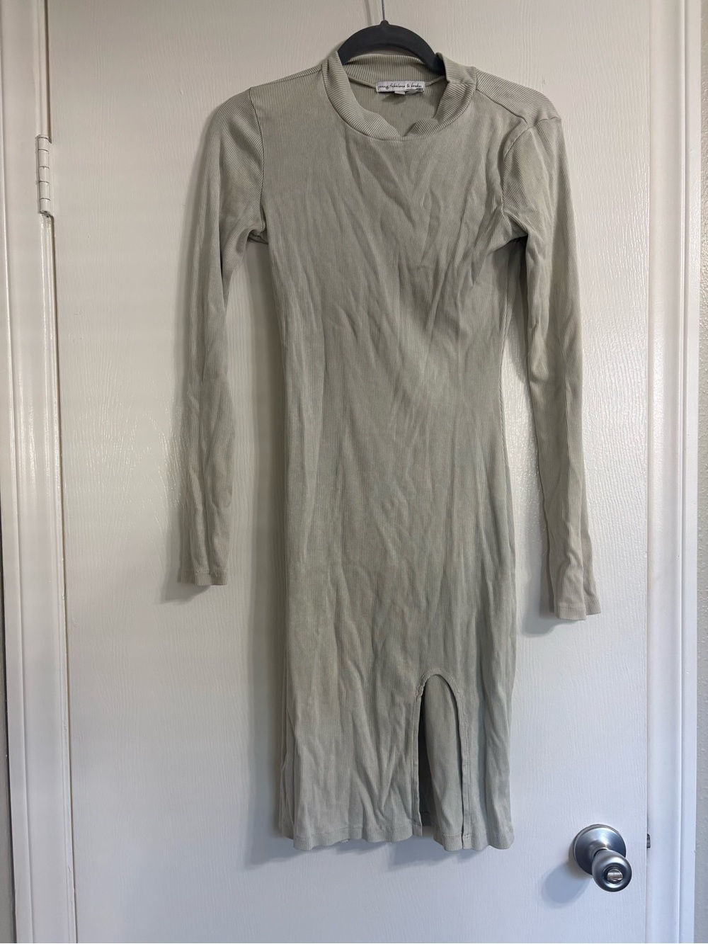 Young Fabulous & Broke Sage Long Sleeve Midi Dress with Front Slit